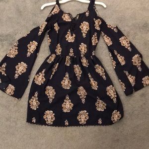 Navy Blue off-the-shoulder long-sleeved dress